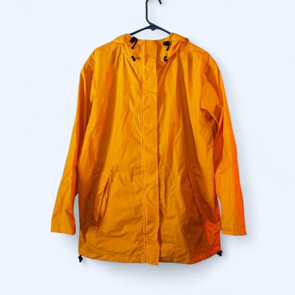 Vintage Lands End Heavy Duty Yellow Rain Jacket Hooded Mens Large PVC Shell